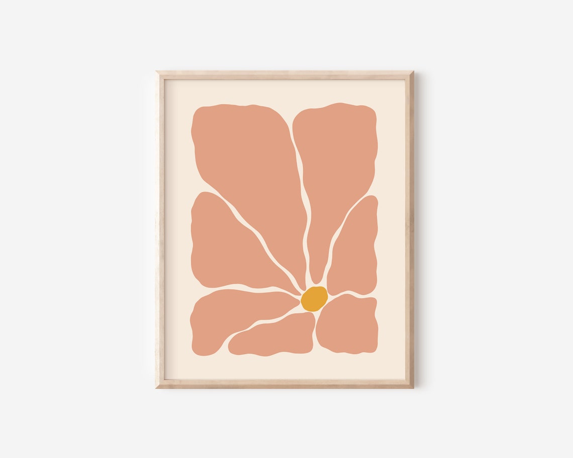 Abstract Dusty Rose Flower Yellow Center Modern Art Wall Decor Poster