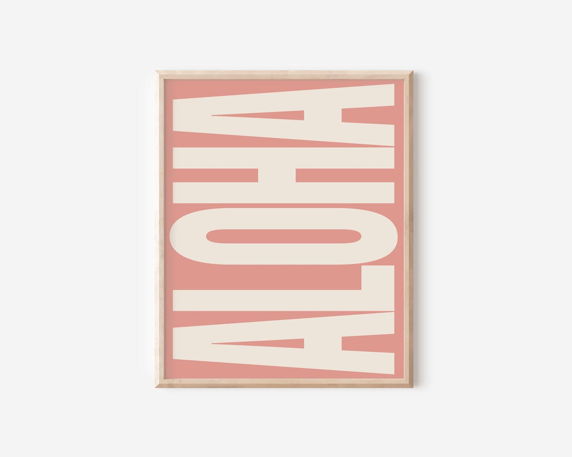 Aloha Retro Hawaiian Typography Salmon Pink Beach Travel Poster - Image 2