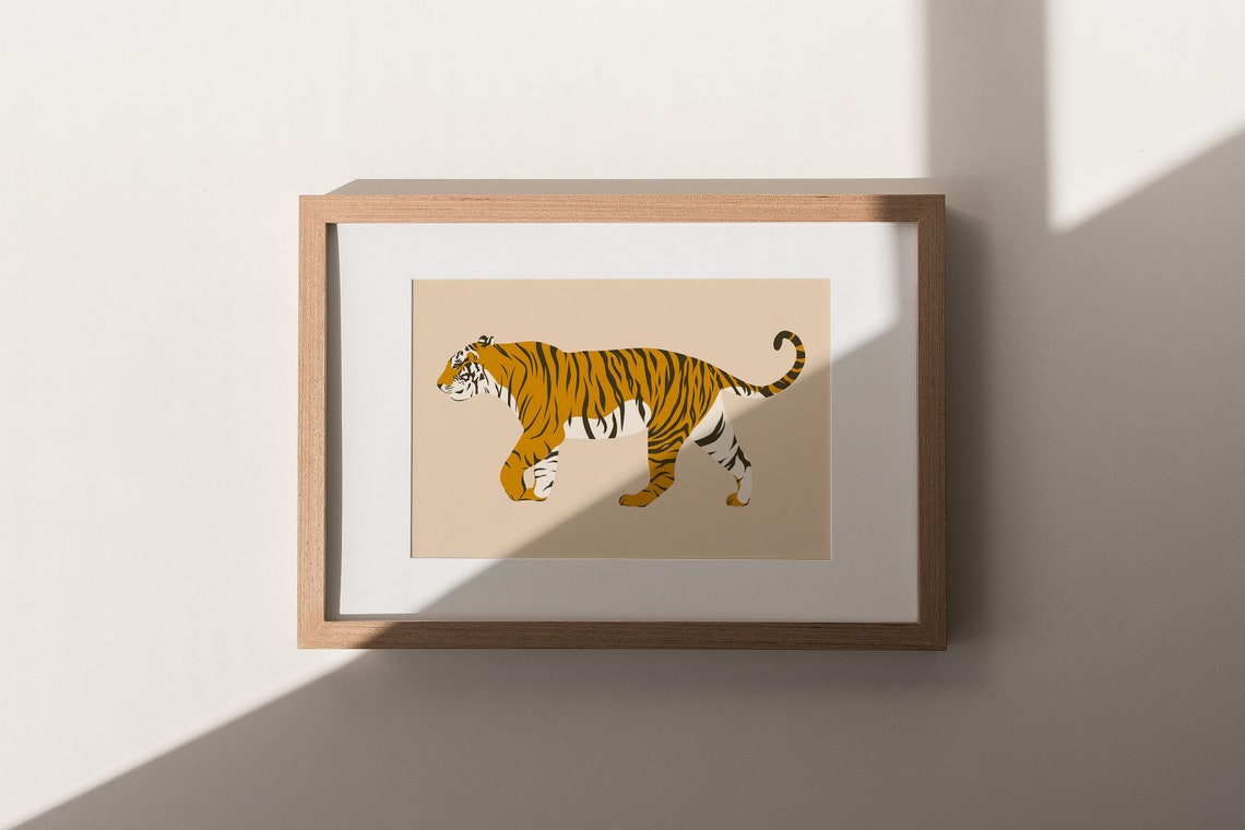 Abstract Walking Tiger Illustration Neutral Beige Safari Poster - Image 2