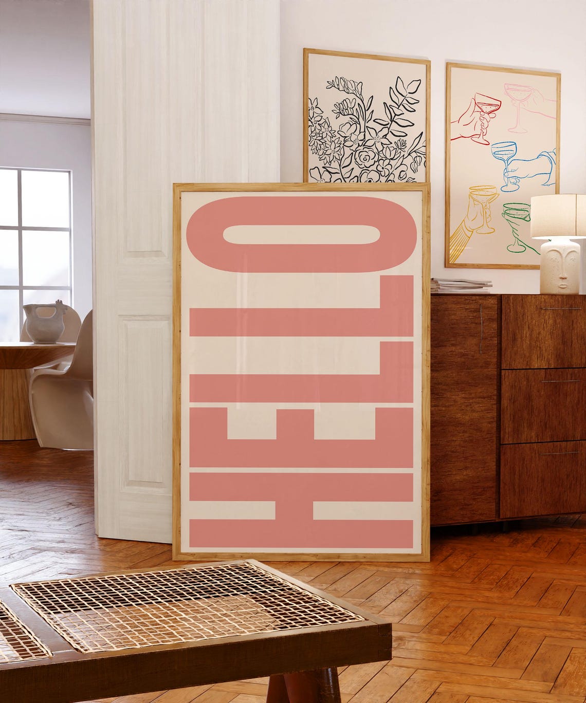 Hello Bold Retro Typography Dusty Rose Text Cream Statement Poster