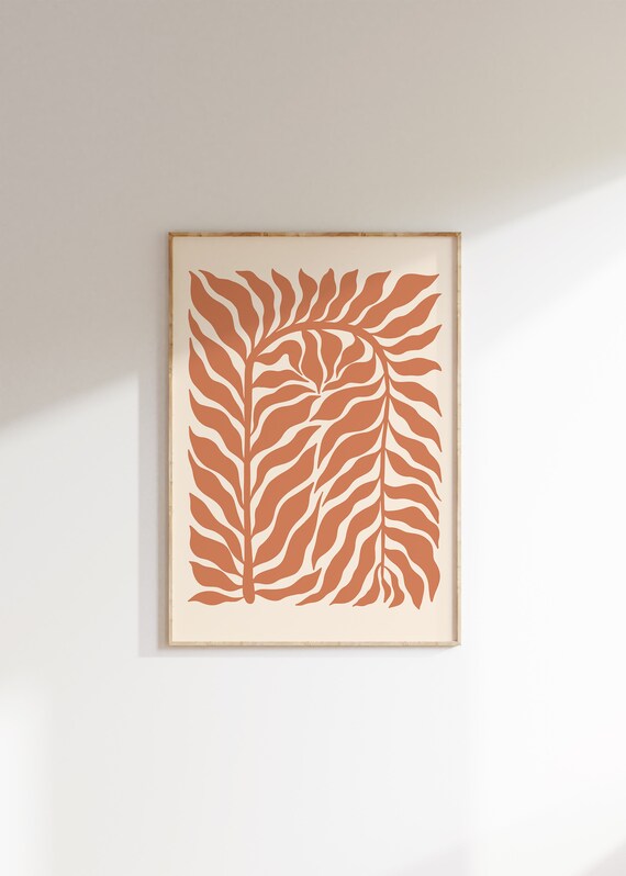 Terracotta Palm Fronds Matisse Style Retro Tropical Botanical Line Poster