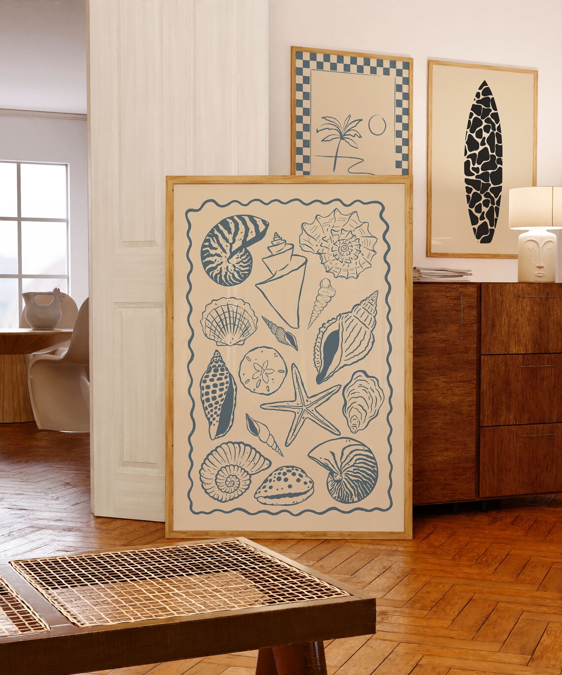 Seashells Line Art Print, Boho Coastal Decor