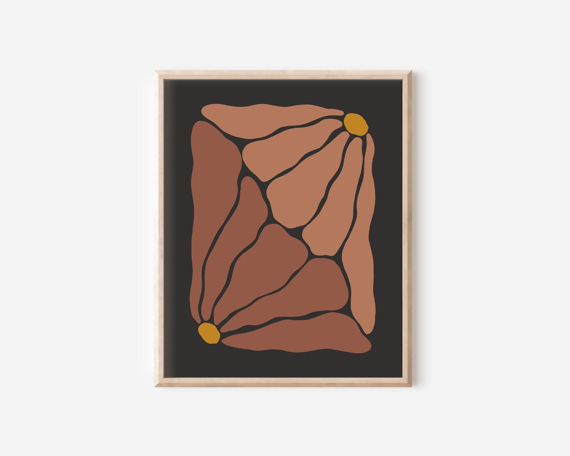 Retro Groovy Bloom Terracotta Rust Single Flower Dark Wall Art - Image 2