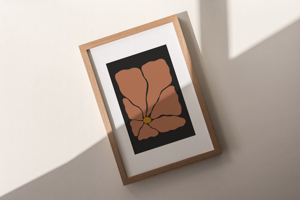 Burnt Orange Groovy Flower Black Background Retro Autumn Art Poster - Image 3