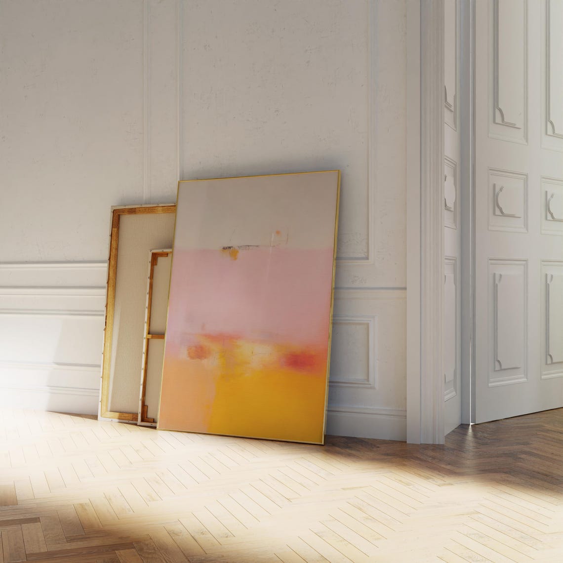 Cream Blush Pink Gold Minimalist Abstract Sunset Bands Wall Poster - Image 2