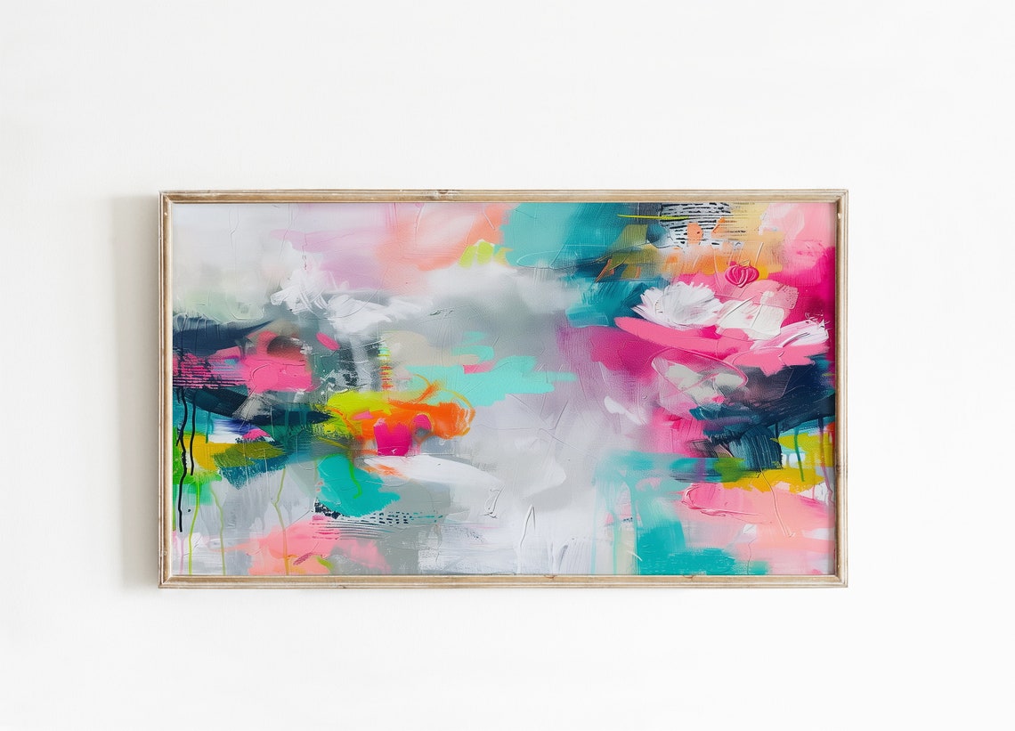 Colorful Pink Teal Abstract Painting Multi Panel Collage Wall Poster