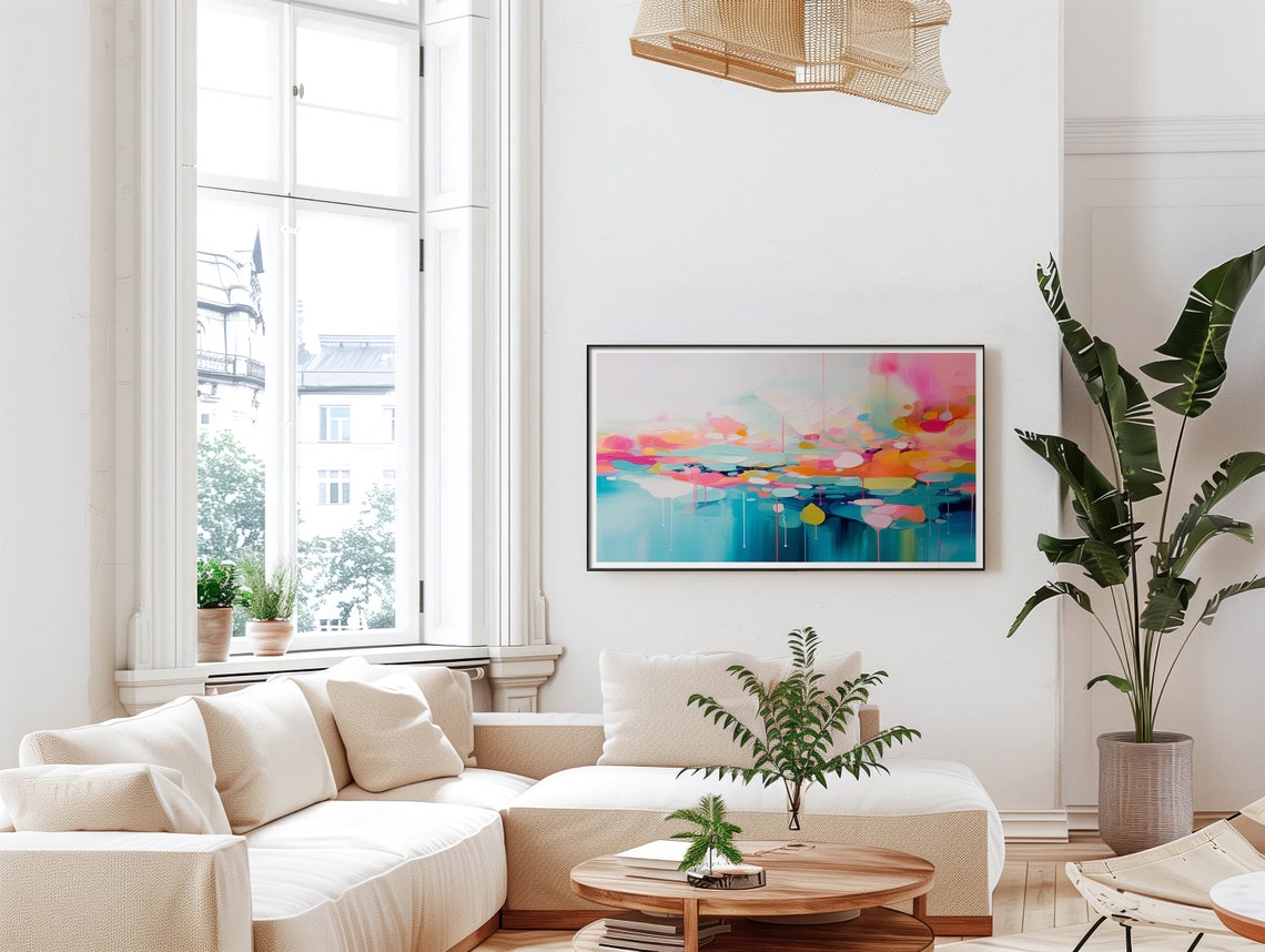 Pink Orange Watercolor Abstract Painting With Turquoise Drips Poster - Image 5