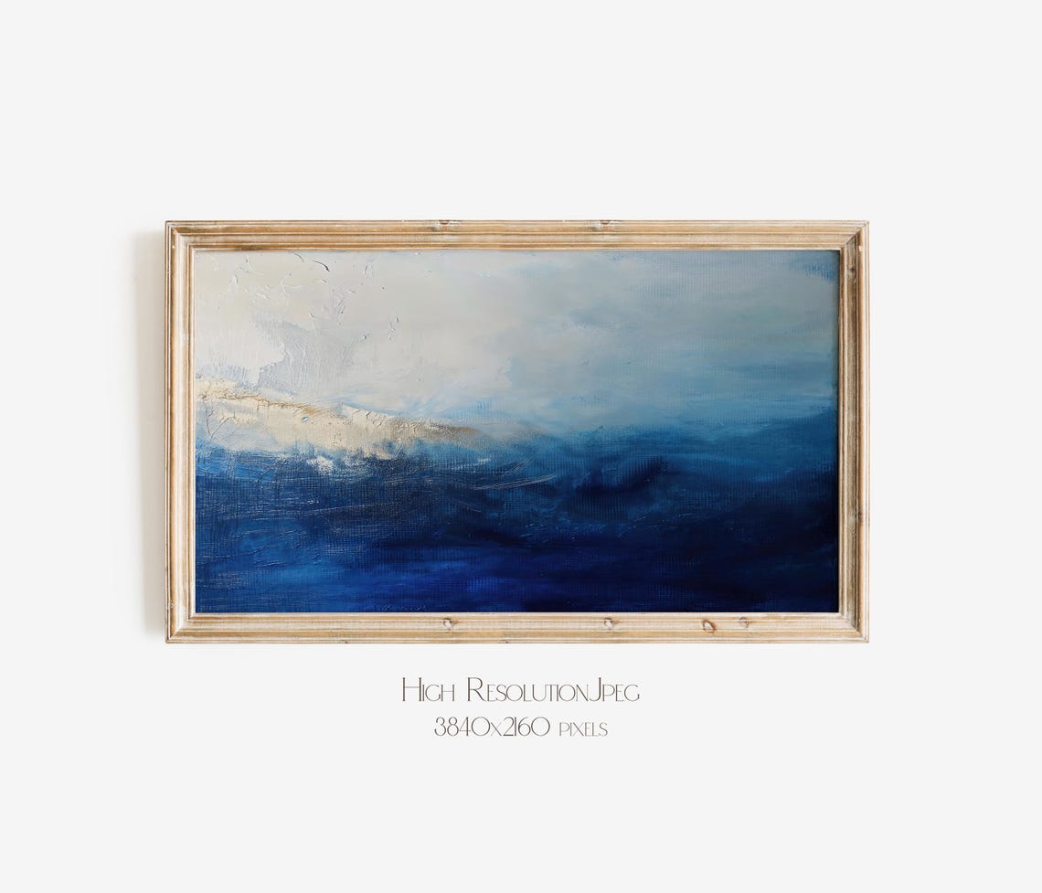 Deep Blue Abstract Ocean Waves With Soft White Horizon Band Poster - Image 4