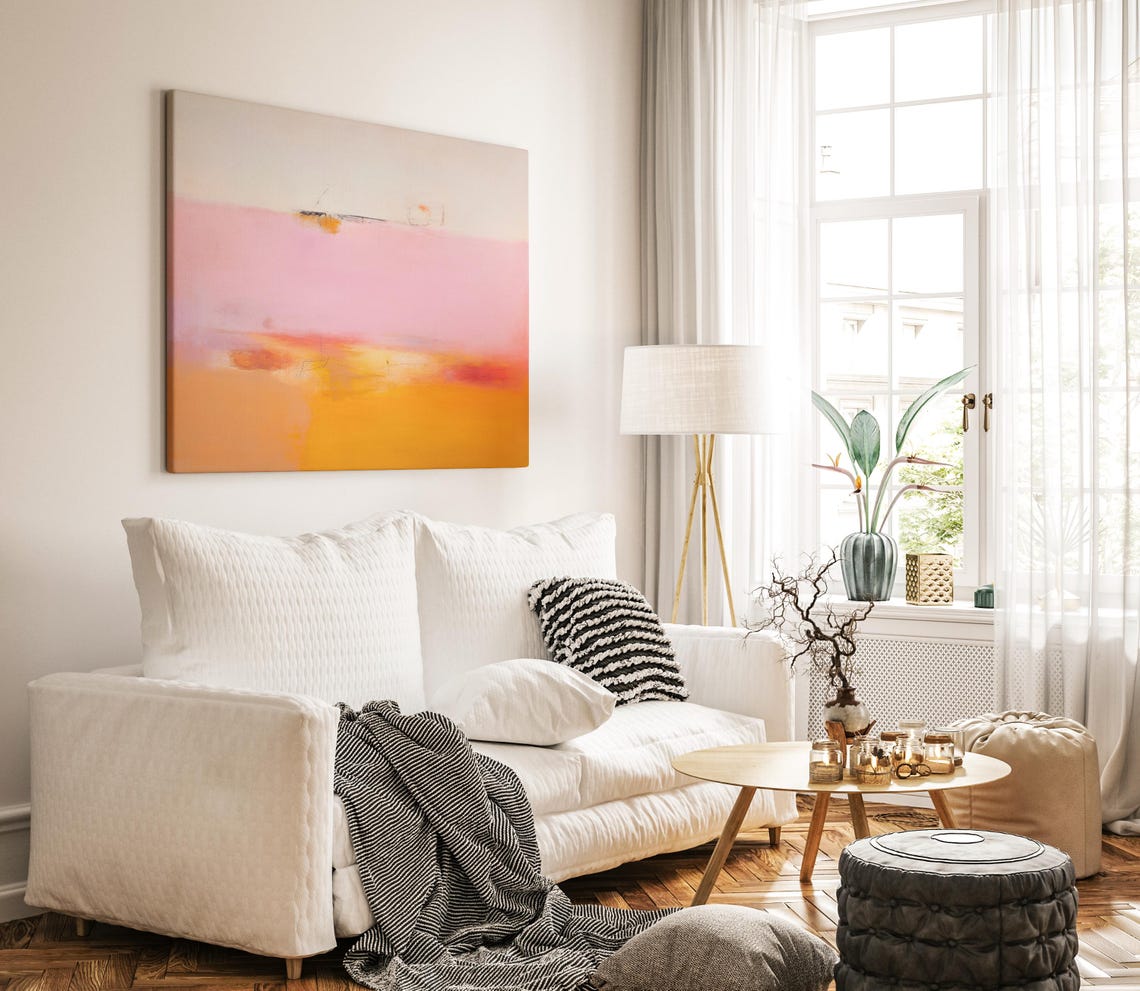 Minimalist Pink Orange Sunset Gradient Abstract Painting Print - Image 4
