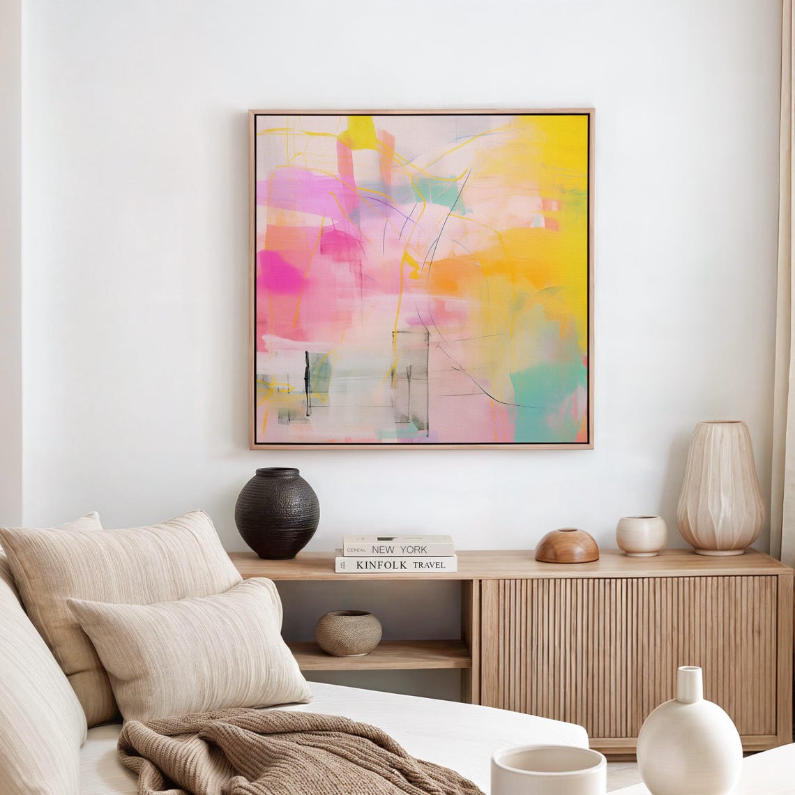 Hot Pink And Yellow Abstract Lines Bold Colorful Modern Print - Image 3
