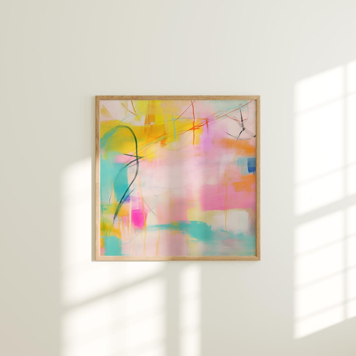 Pastel Pink Yellow Teal Abstract With Line Work Modern Print