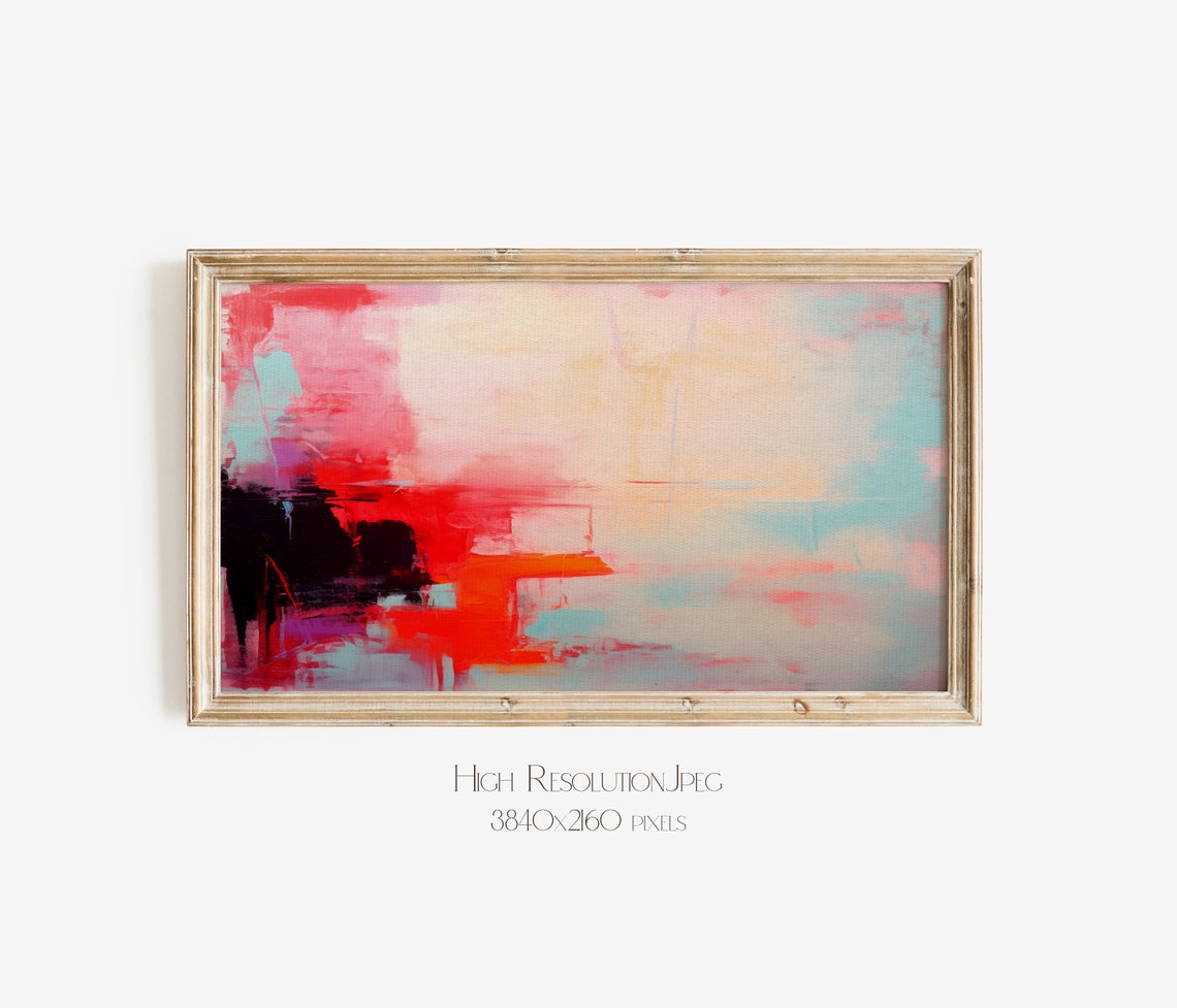 Coral Red Wash Abstract Painting With Soft Pink Horizon Art Poster - Image 4