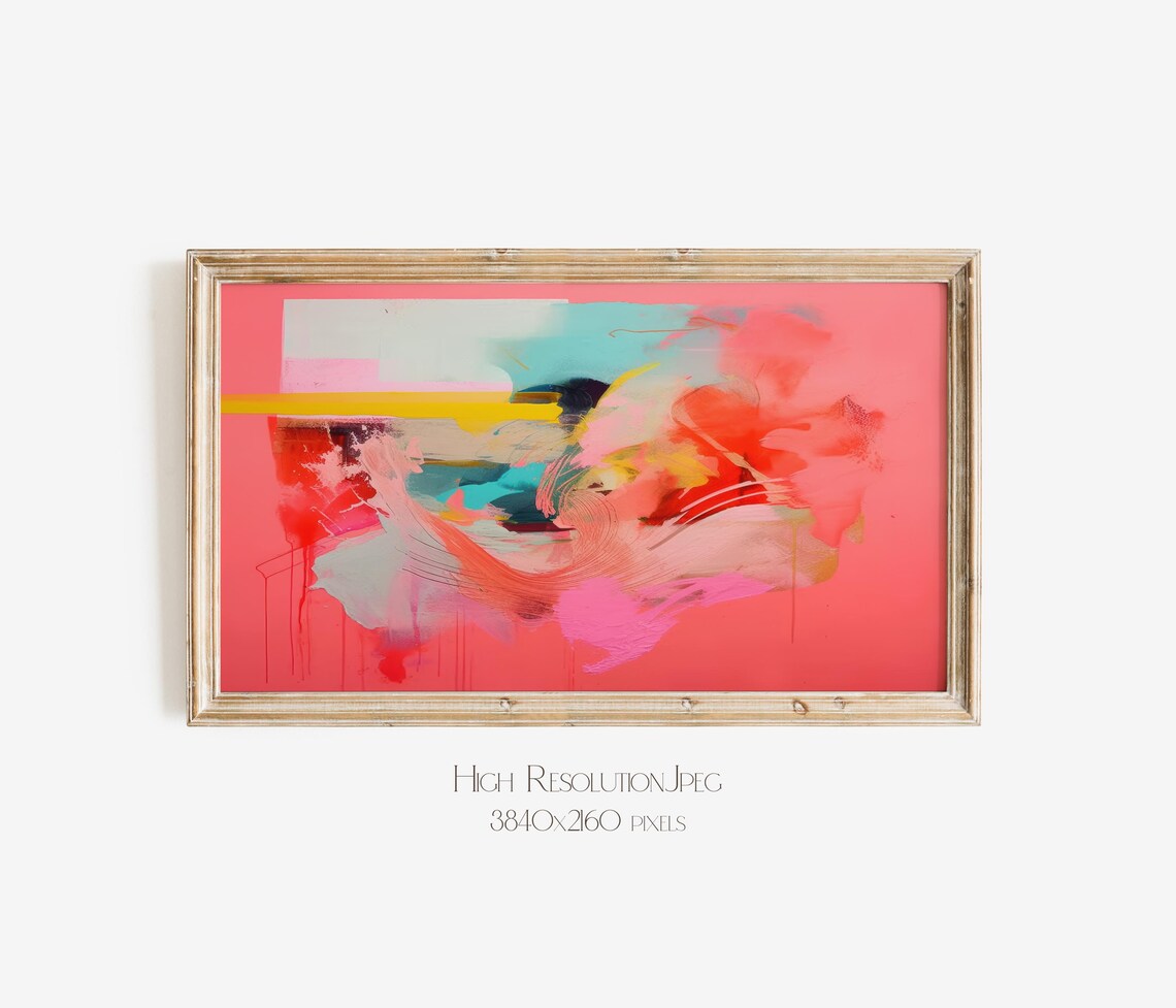 Coral Pink Abstract Painting With Vibrant Red Teal Swirls Poster - Image 4