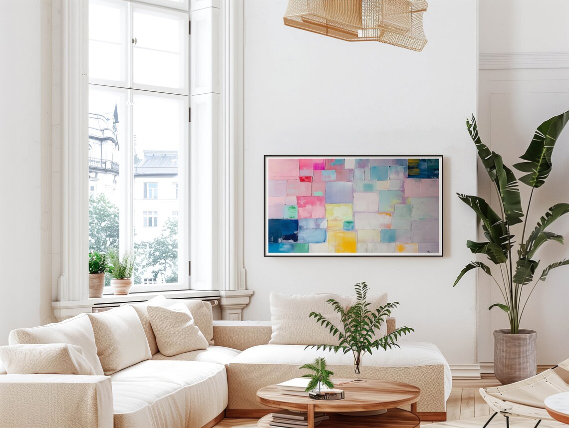 Pastel Patchwork Abstract Painting Colorful Square Mosaic Art Poster - Image 5