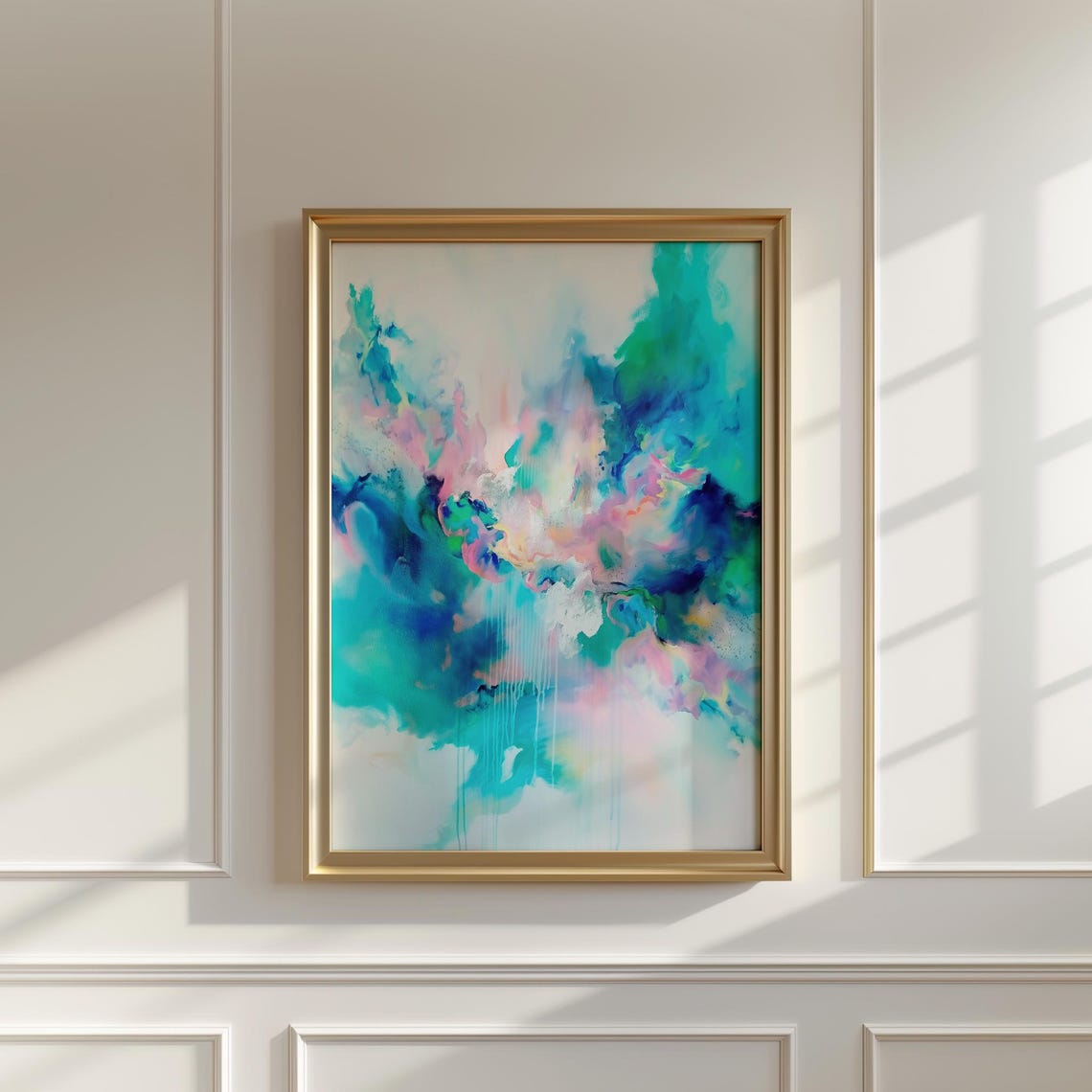 Ink Wash Abstract In Teal Blue Green And Pink With Paint Drips Poster - Image 3