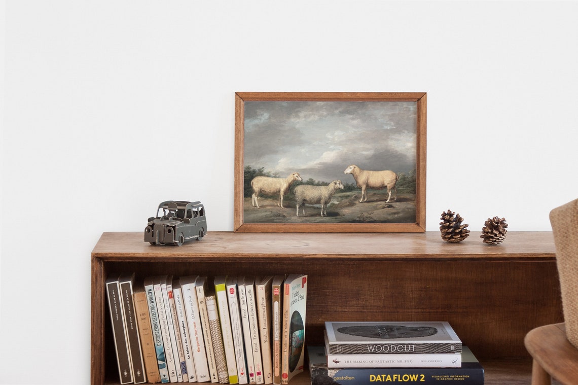 Vintage Sheep Painting Antique Farmhouse Wall Art Print Rustic Painting Farmhouse Print Antique Painting Cottage Decor Art - Image 2