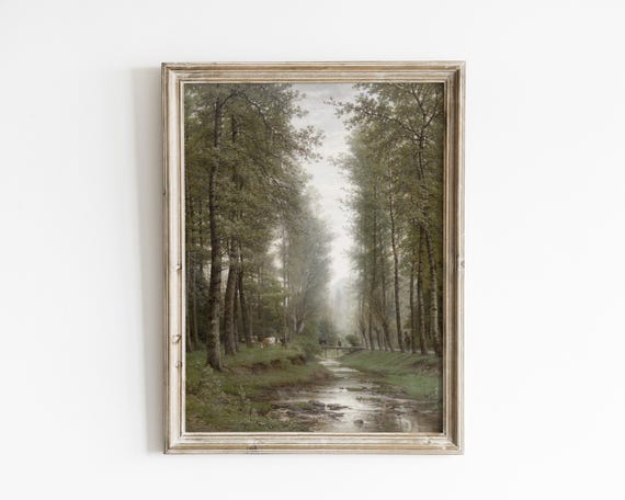 Woodsy Decor Landscape Wall Art Nature Scene With Flowing Water Rustic Forest Decor For Home