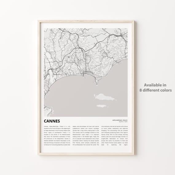 Cannes Map Print Travel Wall Decor Art Alpesmaritimes Housewarming Gift
