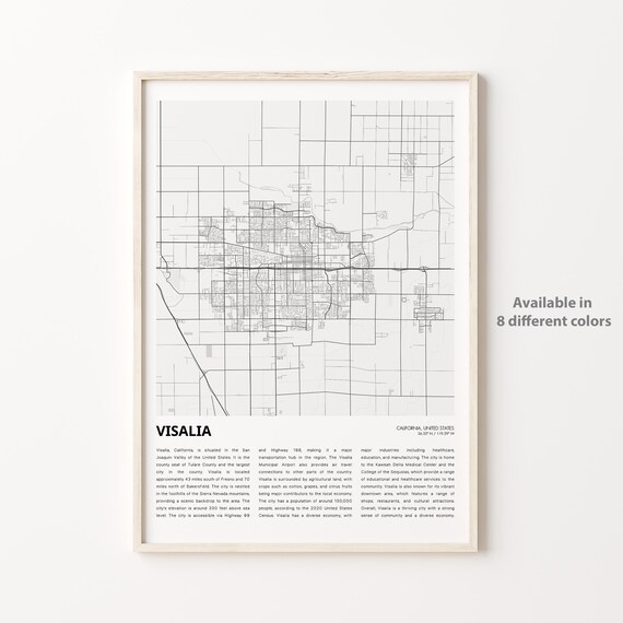 Visalia California City Street Map Travel Housewarming Poster