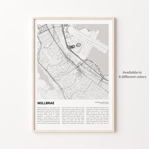 Millbrae Map Print Travel Wall Decor Art Housewarming Gift