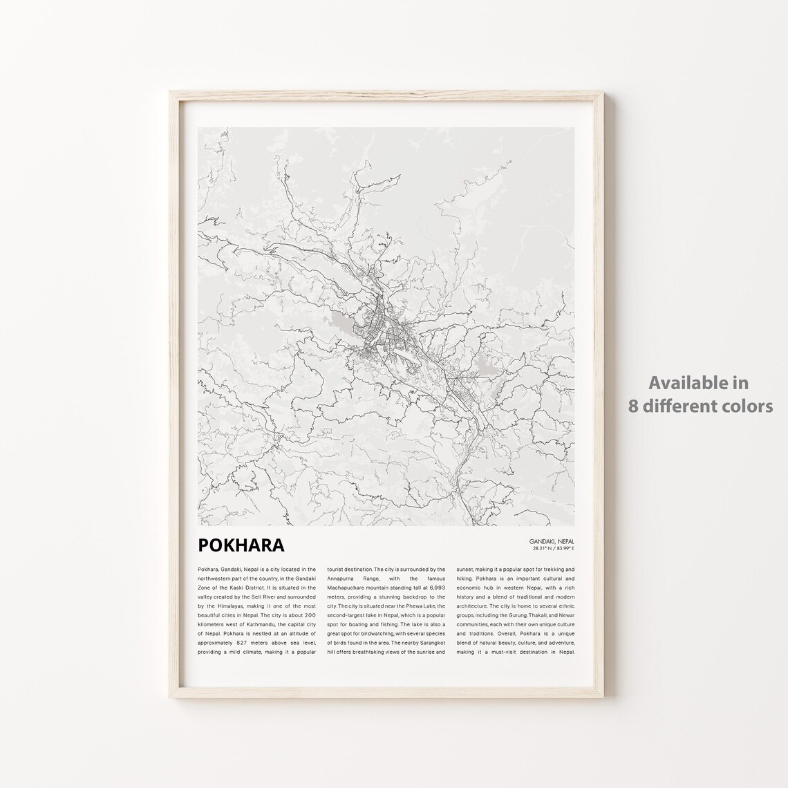 Pokhara Nepal City Map Himalayan Trekking Travel Minimalist Wall Poster