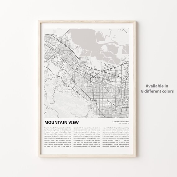 Mountain View California Minimalist City Map Description Print