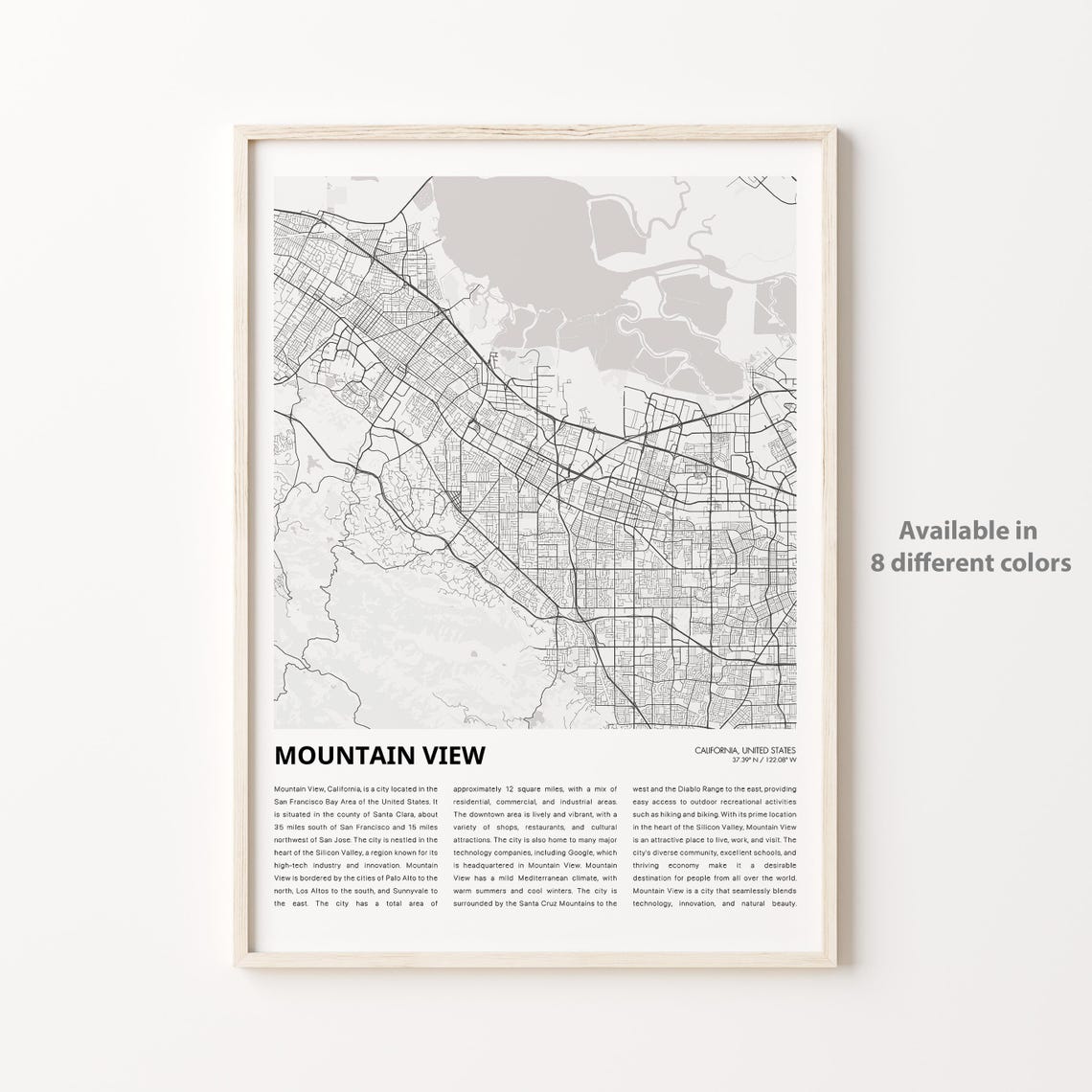 Mountain View California Minimalist City Map Description Print
