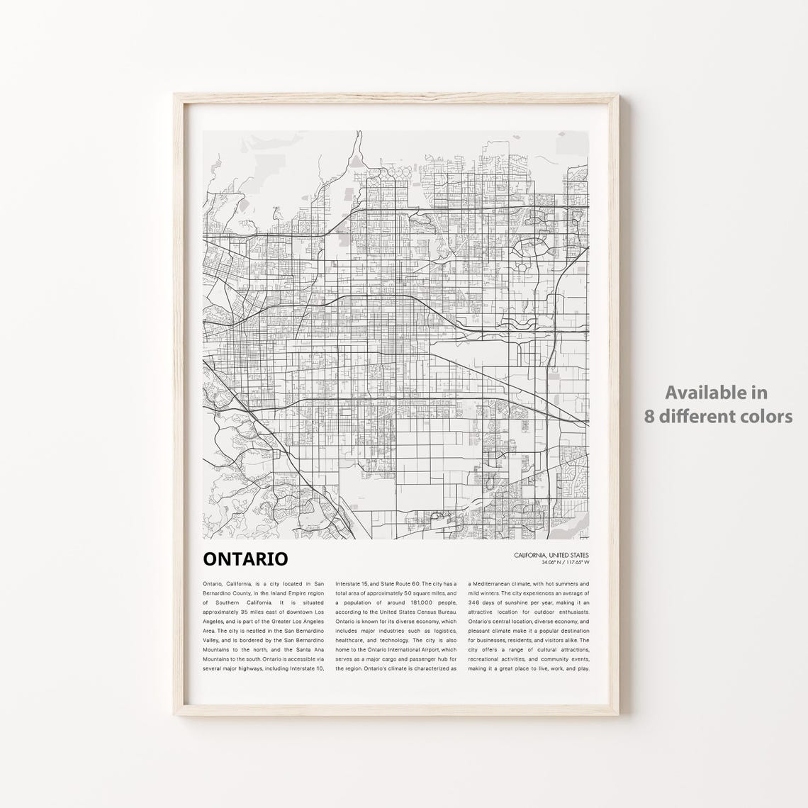 Ontario California Minimalist City Map With Coordinates Poster