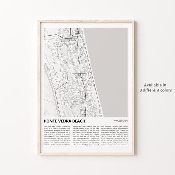 Ponte Vedra Beach Florida Detailed City Map Street Plan Poster