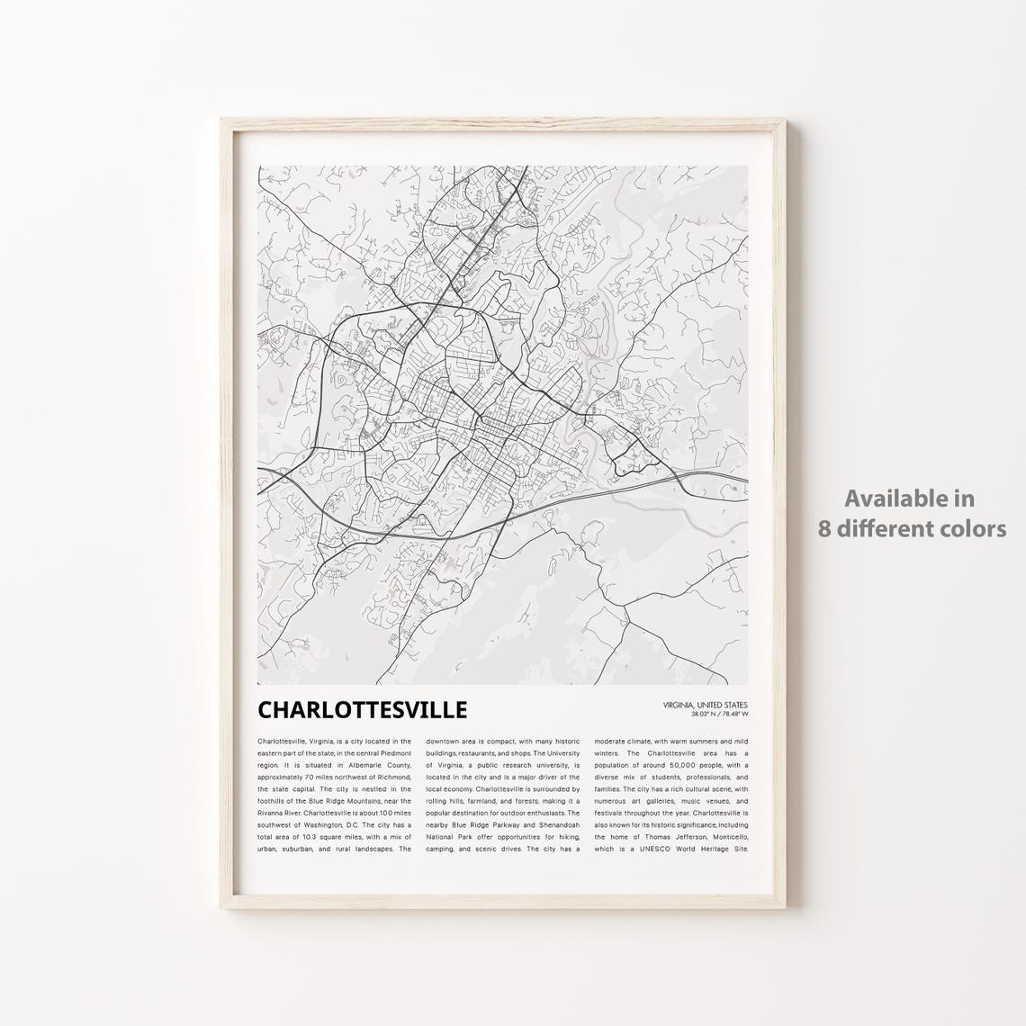 Charlottesville Virginia City Street Map Minimalist Travel Poster