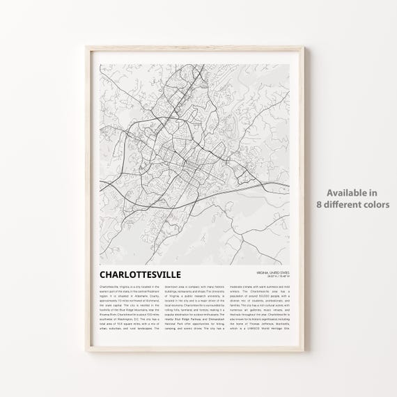 Charlottesville Map Print Travel Wall Decor Art Virginia Housewarming Gift