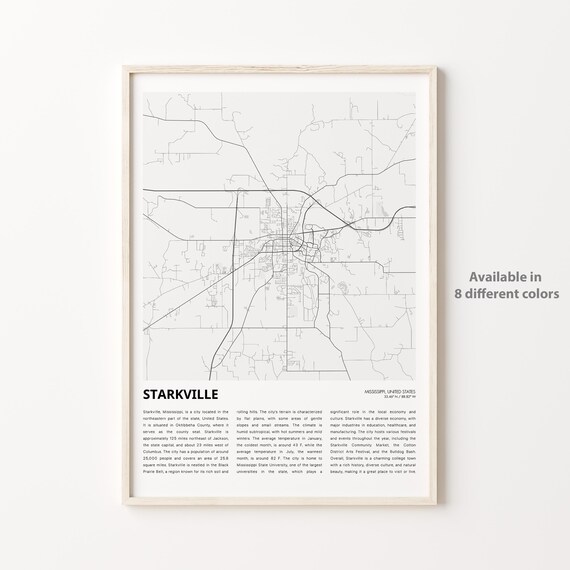 Starkville Mississippi Minimalist City Street Map Line Art Print