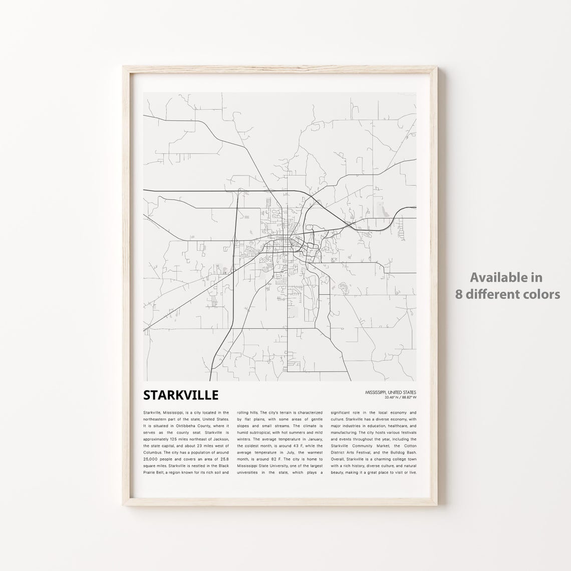 Starkville Mississippi Minimalist City Street Map Line Art Print