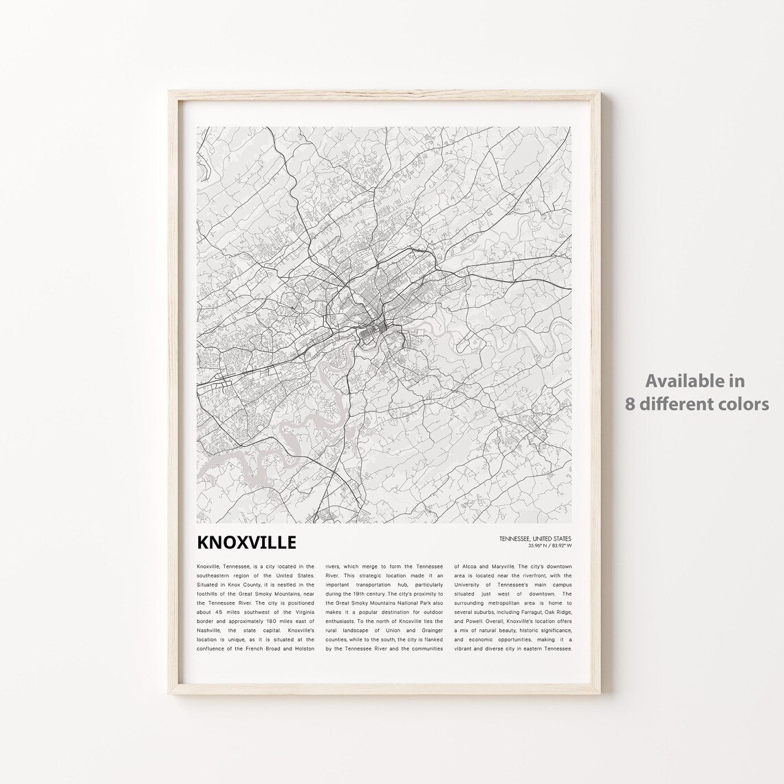 Knoxville Tennessee Minimalist City Map Street Grid Travel Poster