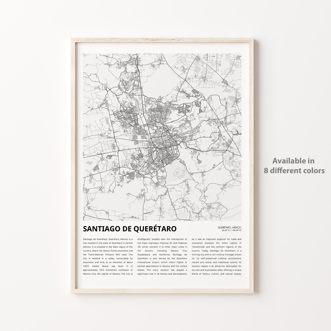 Santiago De Queretaro Mexico Minimalist City Map Art Travel Poster