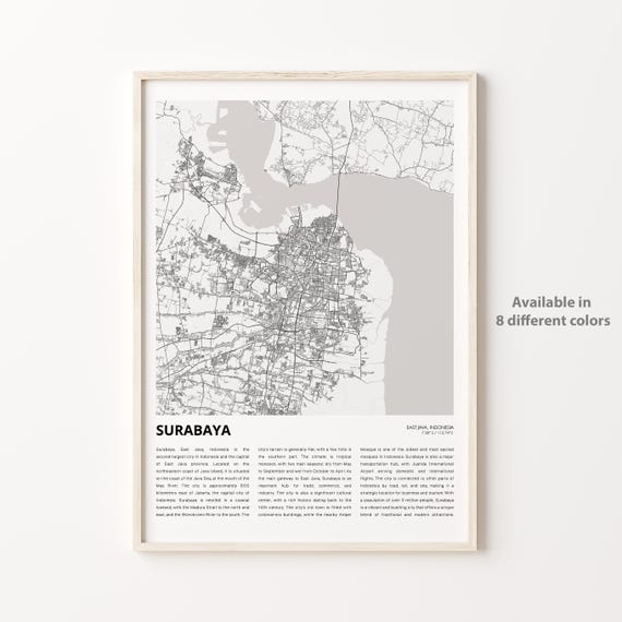 Surabaya East Java Indonesia City Map Minimalist Decor Poster