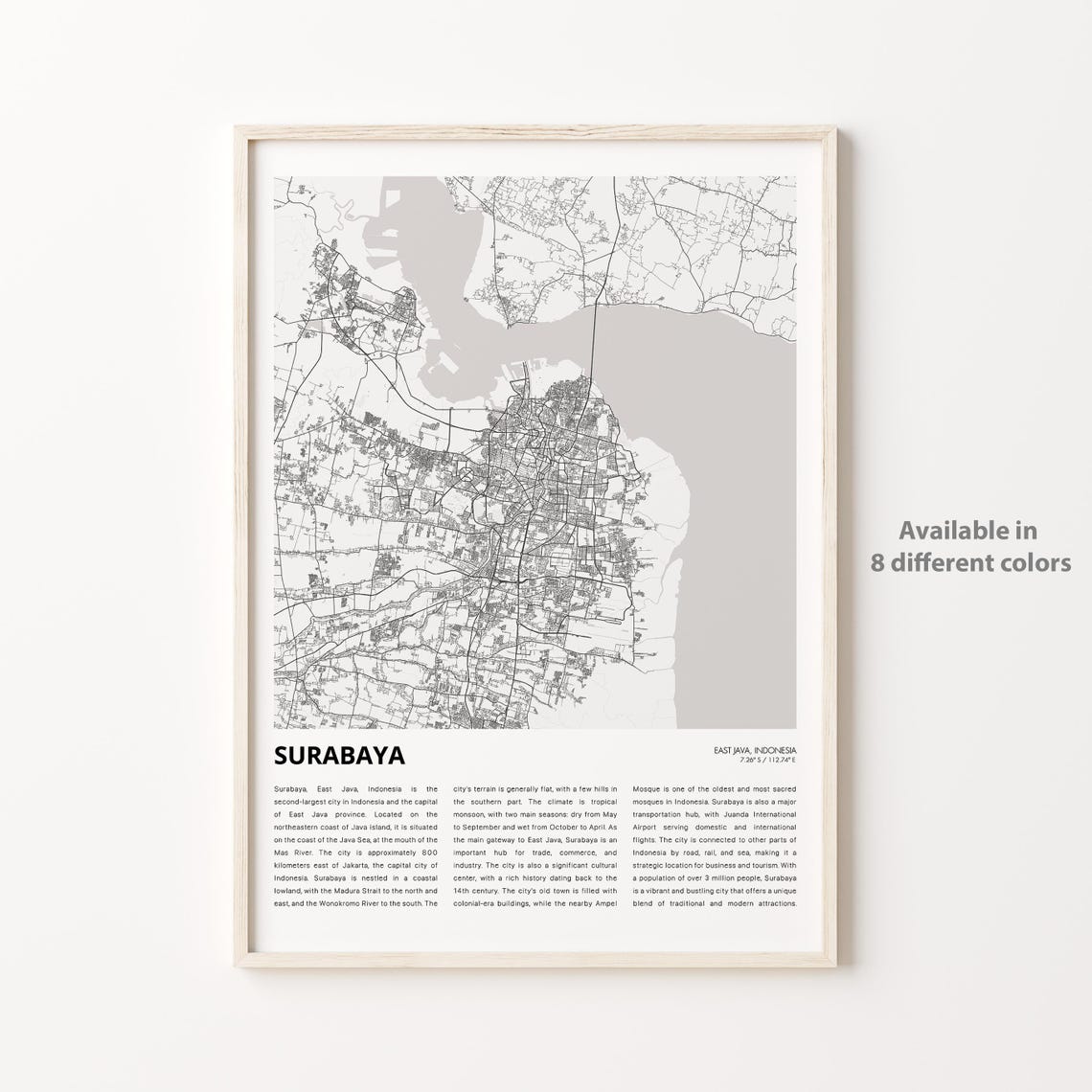 Surabaya East Java Indonesia City Map Minimalist Decor Poster