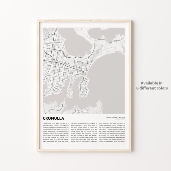 Cronulla Map Print Travel Wall Decor Art New South Wales Housewarming Gift