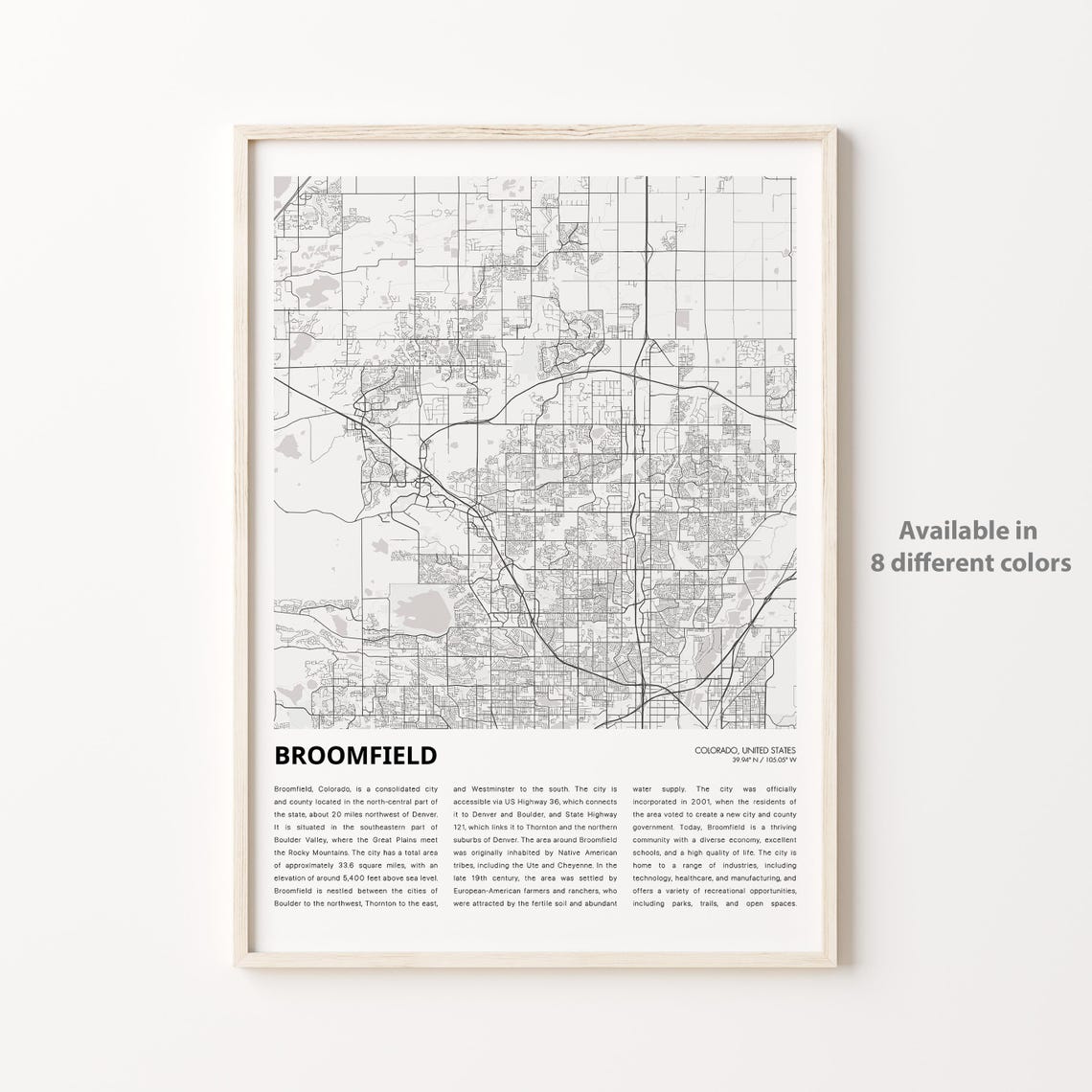 Broomfield Colorado City Street Map Minimalist Travel Wall Art Decor