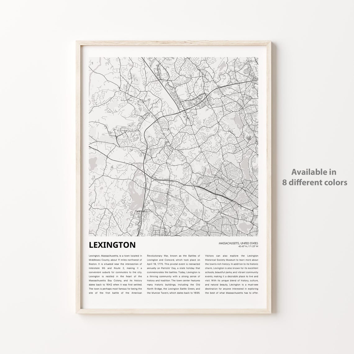 Lexington Map Print Travel Wall Decor Art Massachusetts Housewarming Gift