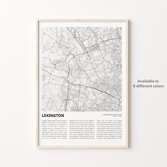 Lexington Map Print Travel Wall Decor Art Massachusetts Housewarming Gift