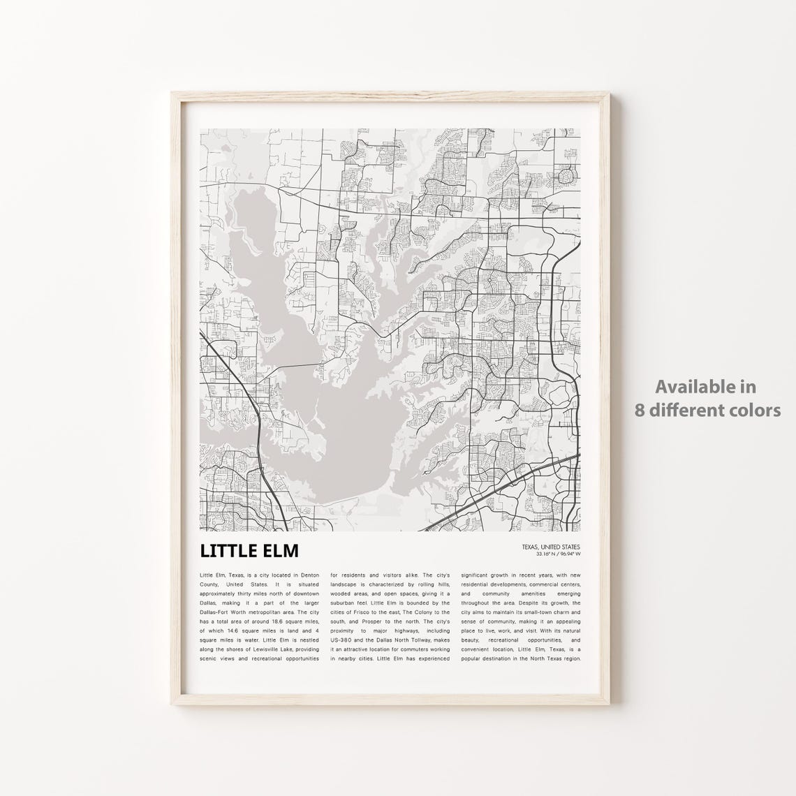 Little Elm Texas Minimalist City Map Modern Suburban Decor Poster