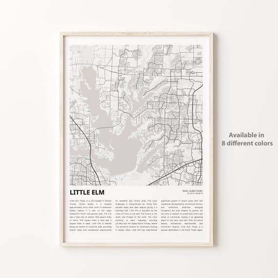Little Elm Map Print Travel Wall Decor Art Texas Housewarming Gift