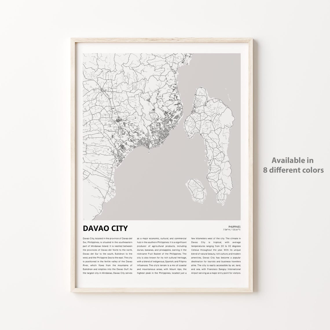 Davao City Map Print Travel Wall Decor Art Housewarming Gift