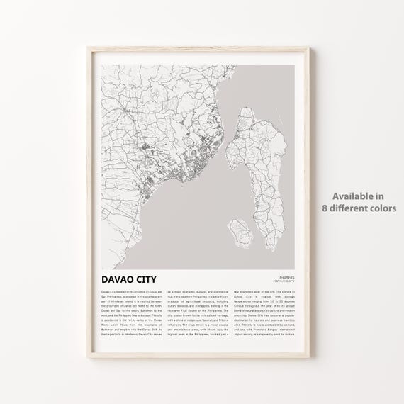 Davao City Map Print Travel Wall Decor Art Housewarming Gift