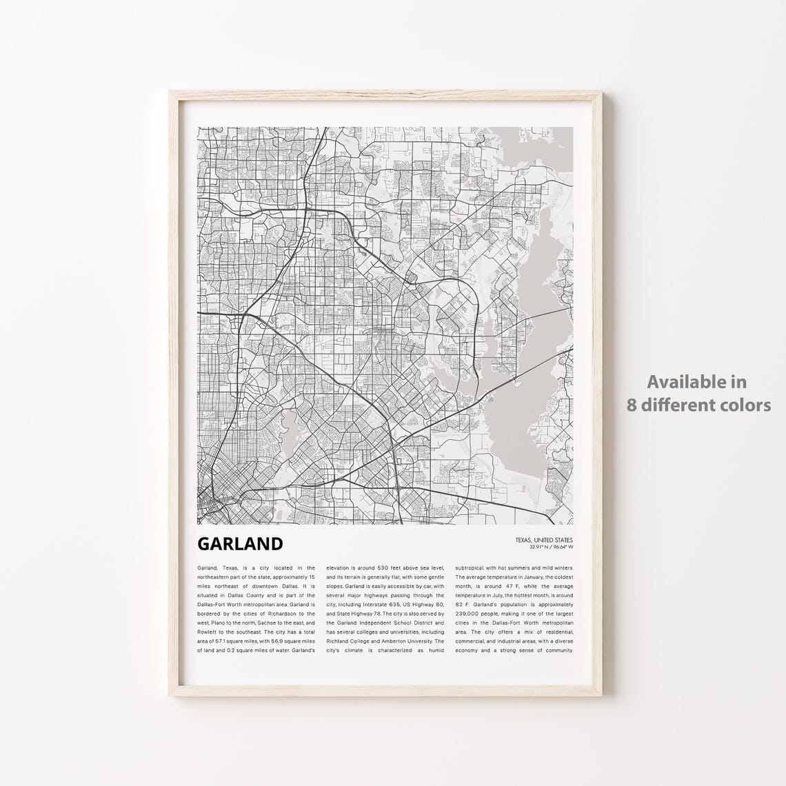 Garland Map Print Travel Wall Decor Art Texas Housewarming Gift