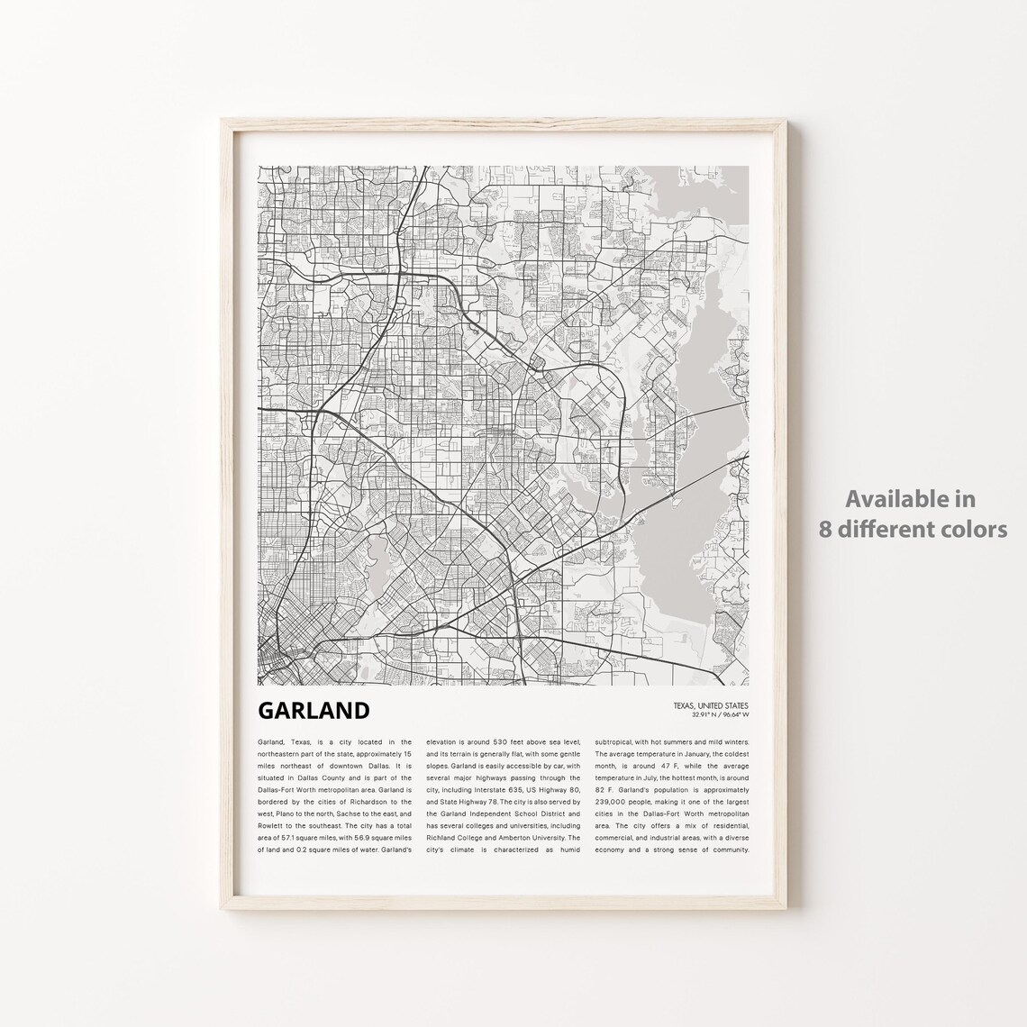 Garland Texas Minimalist City Street Map Line Art Travel Print