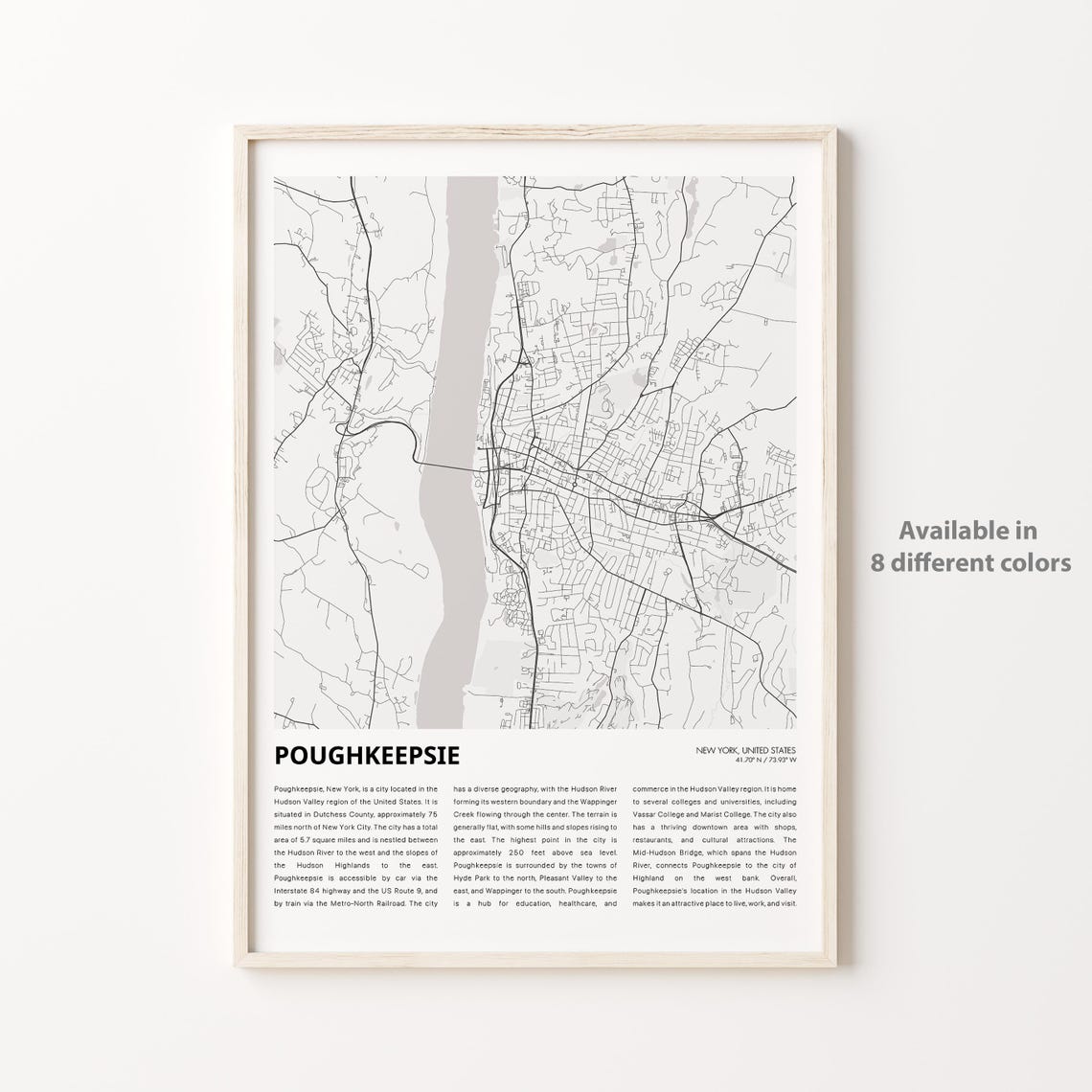 Poughkeepsie New York Minimalist City Map Travel Guide Art Poster