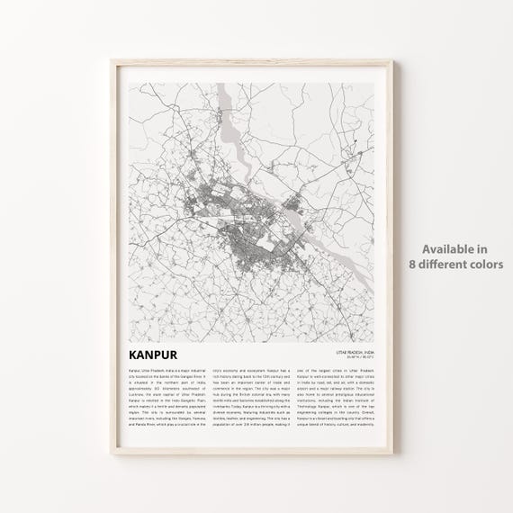 Kanpur Map Print Travel Wall Decor Art Uttar Pradesh Housewarming Gift