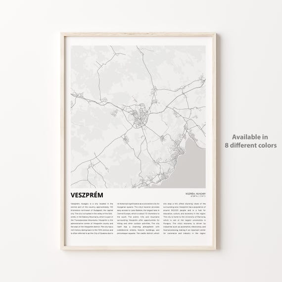 Veszprem Hungary Minimalist Black and White Street Map Poster